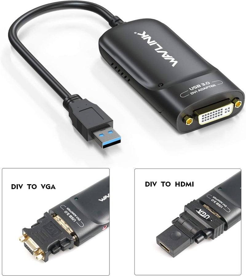WAVLINK USB3.0 to HDMI/DVI/VGA Universal Graphic Adapter，Supports Primary/2048x1152 Extend/Mirror Video Mode up to 6 Display Units with Aduio Port Displaylink Chip for Windows, Chrome OS - Image 3